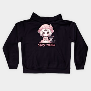 Stay Weird Three Eyed Witch with Black Cat Kids Hoodie